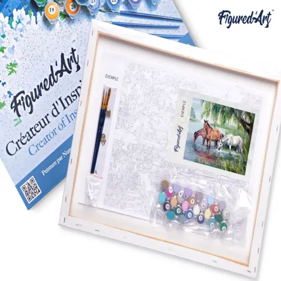 Figured'Art Paint by Numbers for Adults with Frame Three Horses near the lake 16"x20" - Craft Art Painting DIY Kit Canvas Already Stretched on a Wooden Frame {5}