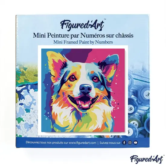 Figured'Art Mini Paint by Numbers Kit for Adults with Frame Dog Abstract Pop Art Small format 8"x8" - Craft Art Painting DIY Canvas Already Stretched on a Wooden Frame {3}