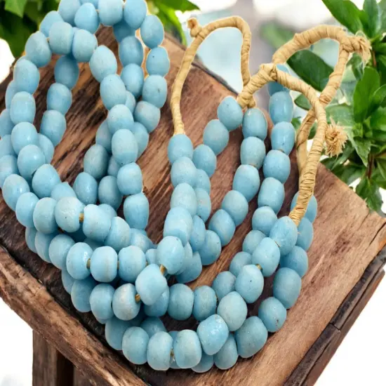 10-12mm Matte Ocean Blue African Recycled Glass Beads (19" Strand) {1}