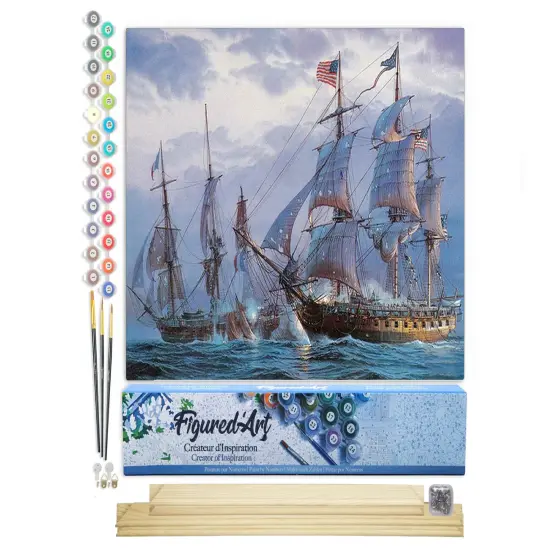 Figured'Art Paint by Numbers Kit for Adults The American Fleet 16"x20" - Craft Art Painting Rolled Canvas with DIY wooden frame {1}