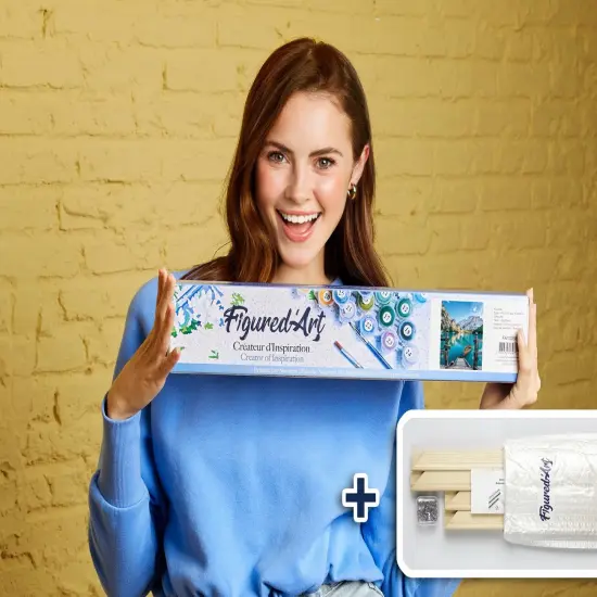 Figured'Art Paint by Numbers Kit for Adults Boat on the Mountain Lake 16"x20" - Craft Art Painting Rolled Canvas with DIY wooden frame {2}