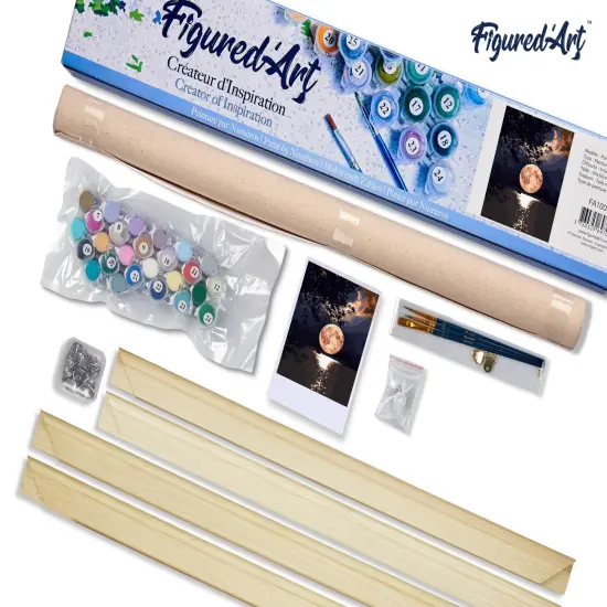 Figured'Art Paint by Numbers Kit for Adults Moon Reflection on the Lake 16"x20" - Craft Art Painting Rolled Canvas with DIY wooden frame {5}