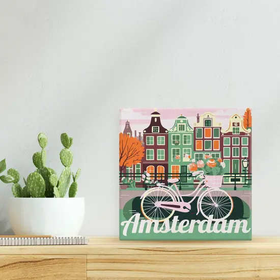 Figured'Art Mini Paint by Numbers Kit for Adults with Frame Travel Poster Amsterdam Small format 8"x8" - Craft Art Painting DIY Canvas Already Stretched on a Wooden Frame {2}