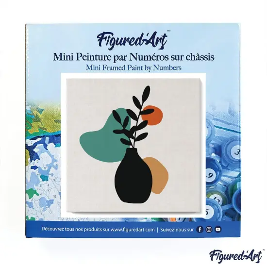 Figured'Art Mini Paint by Numbers Kit for Adults with Frame Abstract Plant Pot Set 2 of 3 Small format 8"x8" - Craft Art Painting DIY Canvas Already Stretched on a Wooden Frame {3}