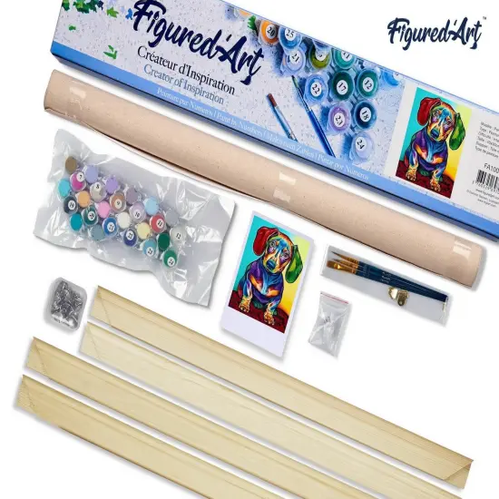 Figured'Art Paint by Numbers Kit for Adults Dog Color Red and Green Ears 16"x20" - Craft Art Painting Rolled Canvas with DIY wooden frame {5}