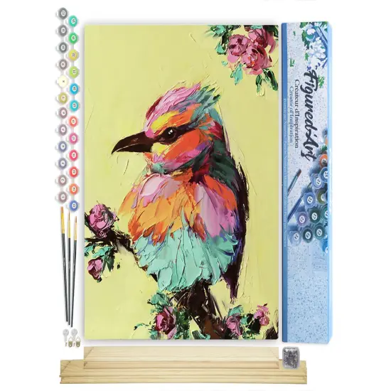 Figured'Art Paint by Numbers Kit for Adults Little Bird 16"x20" - Craft Art Painting Rolled Canvas with DIY wooden frame {1}