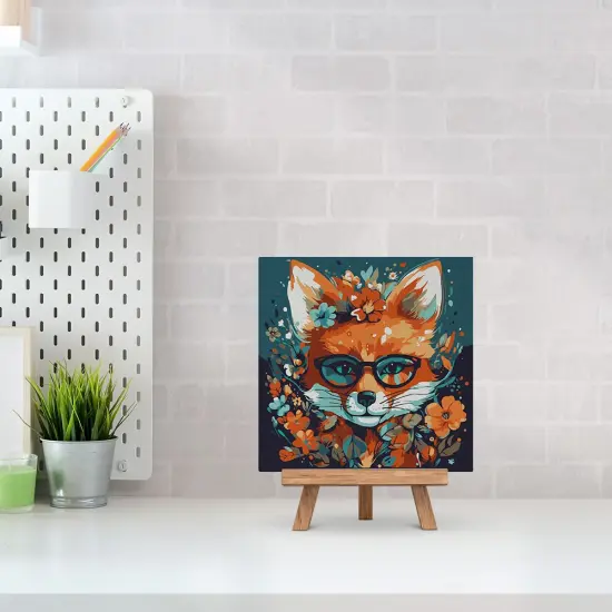 Figured'Art Mini Paint by Numbers Kit for Adults with Frame Fantasy fox and flowers Small format 8"x8" - Craft Art Painting DIY Canvas Already Stretched on a Wooden Frame {2}