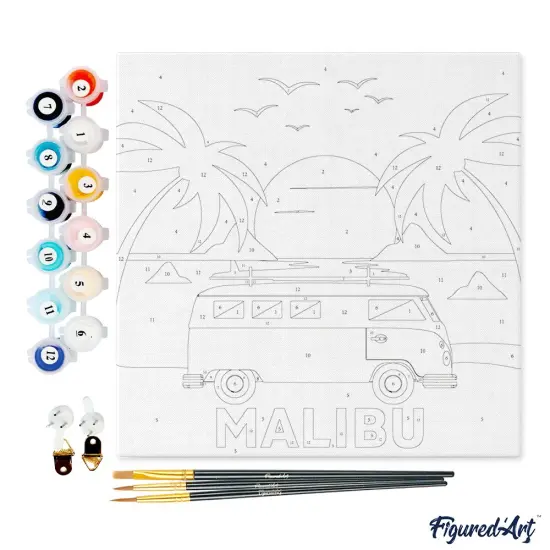 Figured'Art Mini Paint by Numbers Kit for Adults with Frame Malibu Sunset Small format 8"x8" - Craft Art Painting DIY Canvas Already Stretched on a Wooden Frame {4}