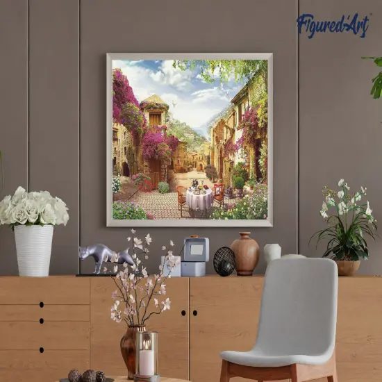 Figured'Art Paint by Numbers for Adults Breakfast in a Mediterranean village 16"x20" - Craft Art Painting Rolled Canvas with DIY wooden frame {4}