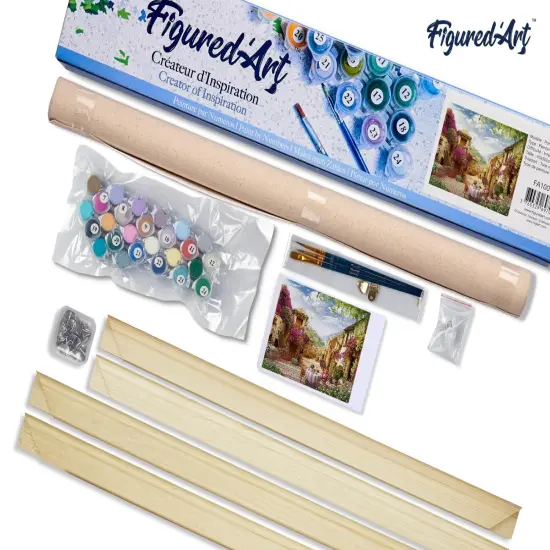 Figured'Art Paint by Numbers for Adults Breakfast in a Mediterranean village 16"x20" - Craft Art Painting Rolled Canvas with DIY wooden frame {5}