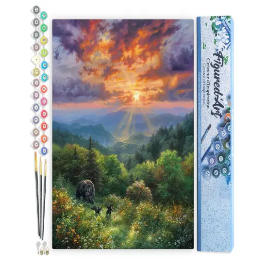 Figured'Art Paint by Numbers for Adults Bear and Sunset 16"x20" - Craft Art Painting DIY Kit Rolled Canvas without frame {1}