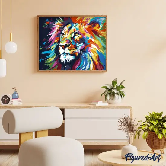 Figured'Art Paint by Number for Adults Colorful Abstract Lion 16"x20" - Craft Art Painting Rolled Canvas with DIY Wooden Frame {4}