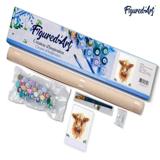 Figured'Art Paint by Numbers for Adults Yellow Cow 16"x20" - Craft Art Painting DIY Kit Rolled Canvas without frame {5}