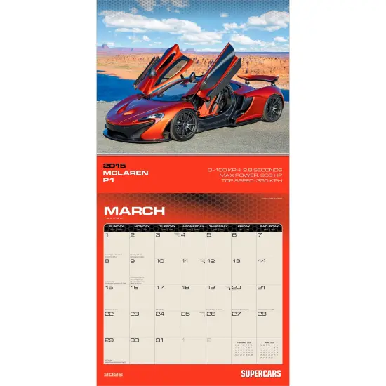 Supercars | 2026 12 x 24 Inch (Hanging) Monthly Square Wall Calendar | Foil Stamped Cover {3}