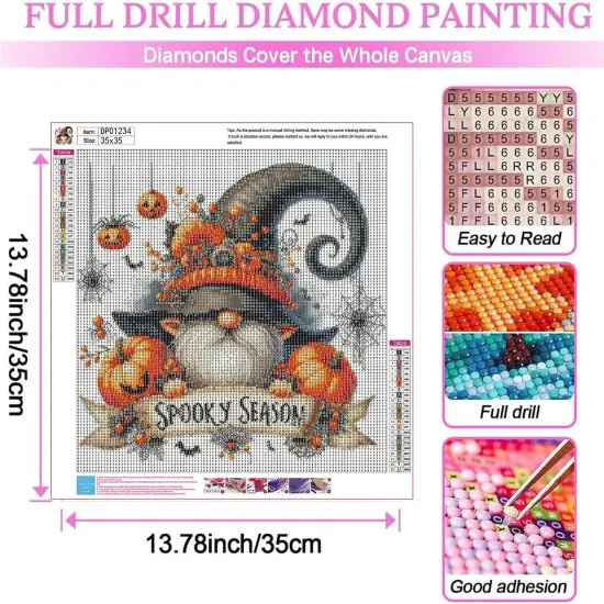 Halloween Diamond Art Kits for Adults,5D Gnome Diamond Art for Beginners,DIY Full Drill Diamond Painting Kit,Home Wall Decor Diamond Painting (13.78x13.78 Inch) {3}