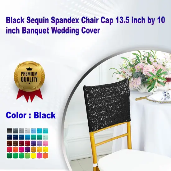 1 Piece Black Sequin Spandex Chair Cap 13.5 inch by 10 inch Banquet Wedding Cover {1}