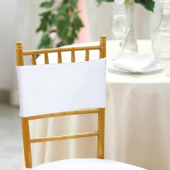 10 Pieces Sparkling White Sequin Stretch Spandex Chair Bands 7 x 13 Inches {3}