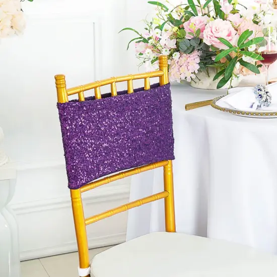 10 Pieces Elegant Eggplant Sequin Stretch Spandex Chair Bands 7 x 13 Inches {2}