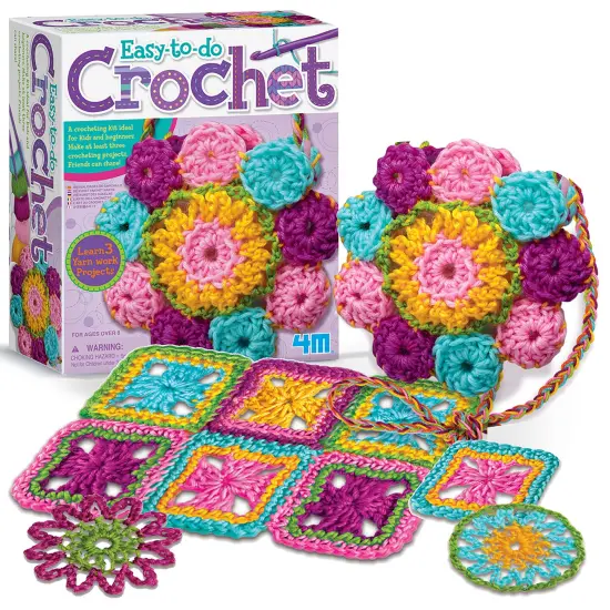 4M: Easy-To-Do Crochet - DIY Knitting Craft Kit, Learn 3 Yarn Work Projects, Create Coasters-Mini Bag-Placemat, All-In-1 Set, Beginners & Kids Ages 8+ {3}