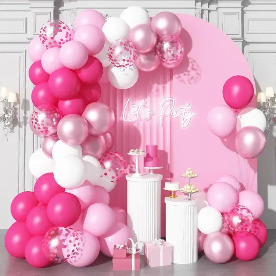 Pink Balloons Set 12 Inch Hot Pink and White Balloons (Pink White) {4}