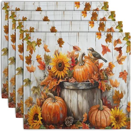 Set of 4 Fall Pumpkin Placemats - 12x18 Inch {1}