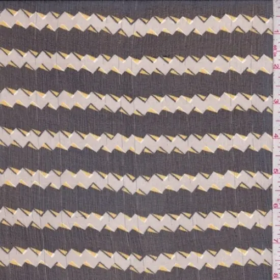 Grey/Black Small Zig Zag Stripe Crinkled Silk Chiffon Fabric By the Yard {1}
