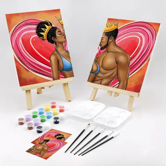 2 Pack Date Night Canvas Painting Kit - 8 x10 Inches (Afro Couple) {2}