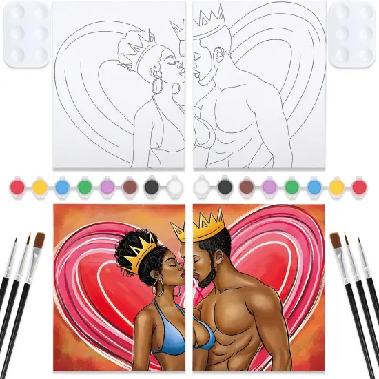2 Pack Date Night Canvas Painting Kit - 8 x10 Inches (Afro Couple) {1}