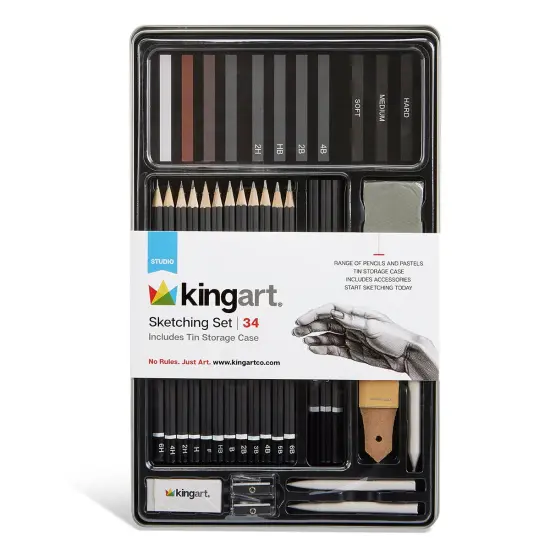 KINGART&reg; Sketching Set in Tin Case , 34 pc {1}