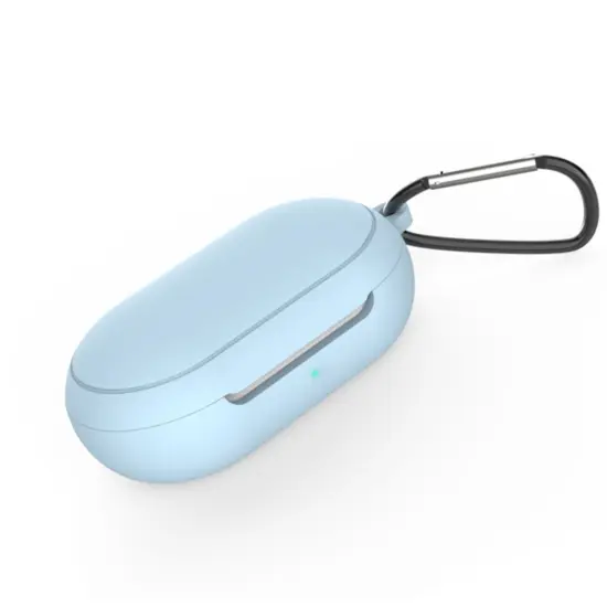 For Galaxy Buds+ / Buds Case, Protective Silicone Cover with Carabiner Keychain Compatible with Samsung Galaxy Buds+ Plus 2020 Buds 2019 Wireless Earbuds, Light Blue by Insten {1}