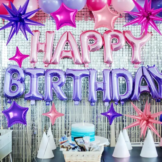 16 Pcs Hot Pink Purple Star Balloons(Hot Pink Purple) {3}