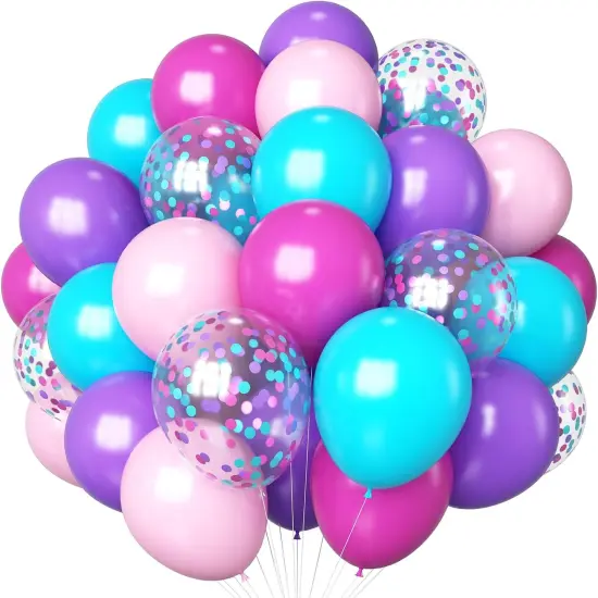 Pink Purple Blue Balloons 60 Pcs Hot Pink(Hot Pink Teal Purple) {1}