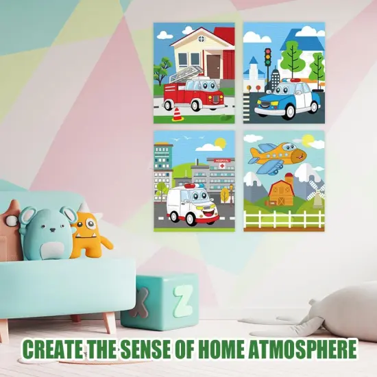 4 Pcs Car Theme Pre Drawn Canvas - 8" x 10" {4}