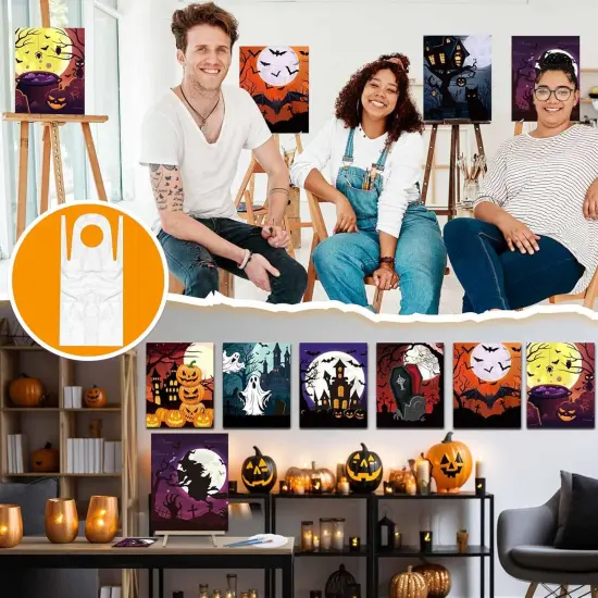 72 Pieces Pre Drawn Canvas Kit 8" x 10" Paint and Sip Kit for Adults(Halloween) {1}