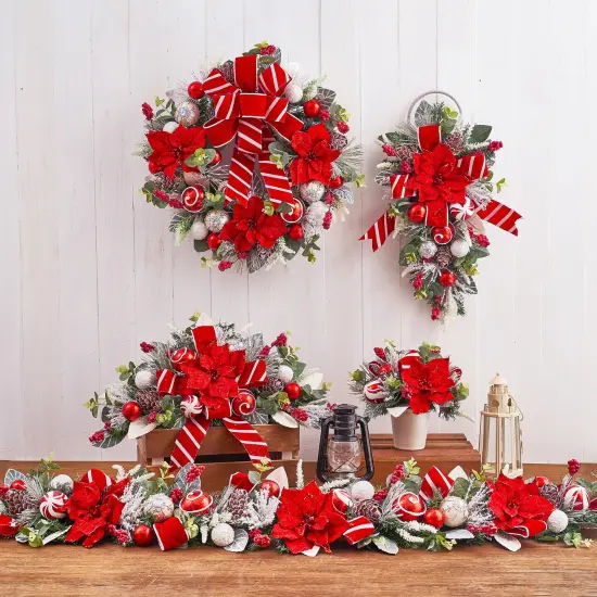 Christmas Poinsettia Swag - Handcrafted Christmas Decorations - Holiday Tree {1}