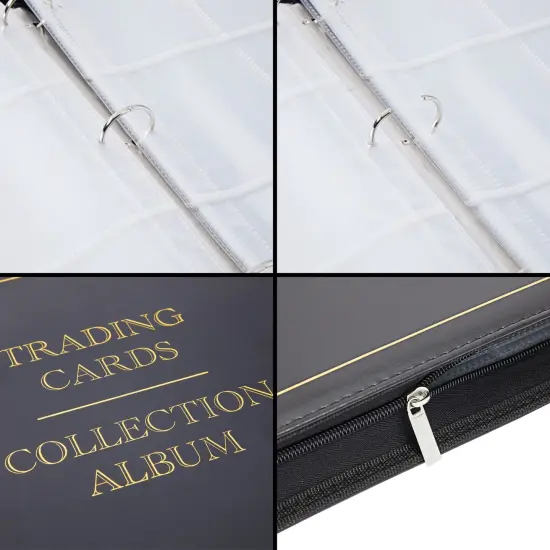 9 Pocket 3 Ring Leather TCG Binder for Baseball, Trading Game, and Sports Card, 30 Pages, Holds 540 Cards (10.8 x 1.8 x 13.5 In) Black {5}