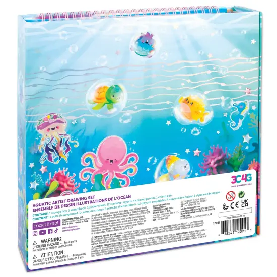 3C4G: Seas The Day! Aquatic Artist Drawing Set - 20pc Make Your Own Waves Ocean Themed Kit, Magnetic Closing Box, Full-Sized Sketchbook, Girls Kids 8+ {3}