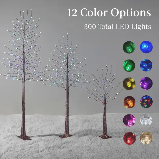 Best Choice Products Set of 3 Lighted Twig Birch Trees, 4ft, 6ft, 8ft w/ 300 LEDs, Warm White, Multicolor Lights Brown {4}