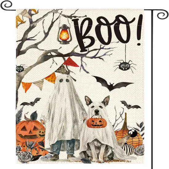 Halloween Boo Garden Flag Ghost Dog Spooky 12x18 Inch(White) {1}