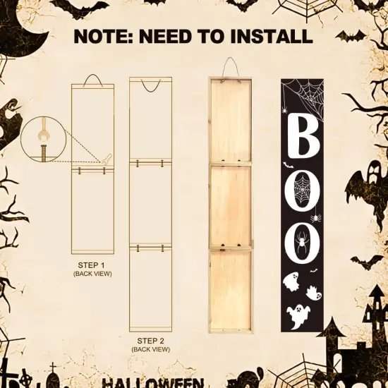 Halloween Porch Boo Sign for Front Door (	Black-BOO) {2}