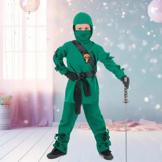 Unisex Green Ninja Costume for Halloween Play Dress Up {1}