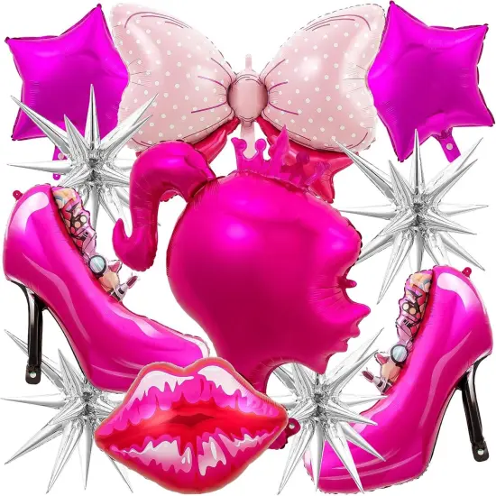 11 PCS Hot Pink Metallic Balloon Pink Princess Aluminum Foil Balloons(Hot Pink) {1}