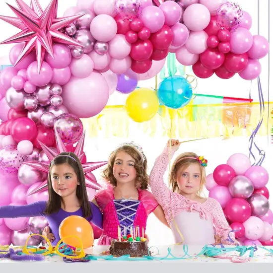 Pink Balloon Garland Arch Kit with Star Foil Balloons (Pink) {5}