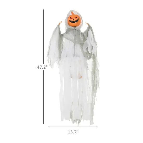 3.9' Outdoor Halloween Hanging Pumpkin Ghost with Light Up Eyes, Sound Activated Prop with Creepy Howling Sounds {3}
