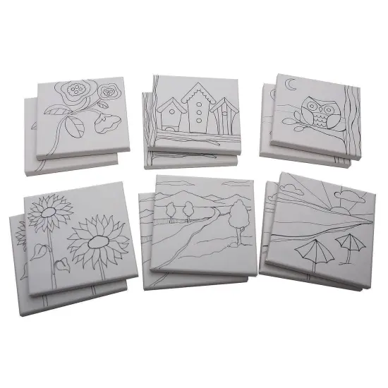 Paint-Your-Own Designer Canvas Set II, 2 each of 6 Pre-Printed Designs Black and White {1}