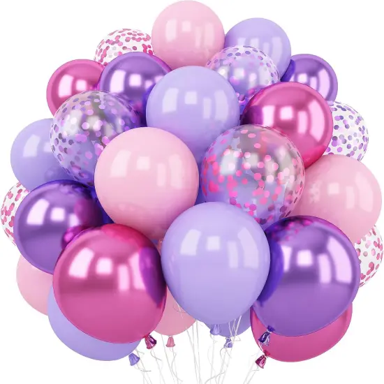 60 Packs 12 Inch Metallic Purple Pink Confetti Balloons (Pink Purple) {1}