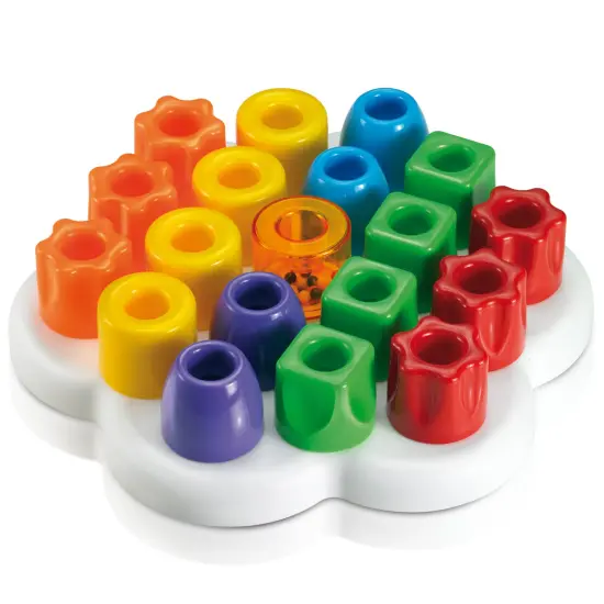 Quercetti: Chunky Peggy - 22pc Peg Blocks Stacking Toy, Shapes Sorting Set, Colorful Building, Rattle Block, Original Daisy Basket, Baby & Toddler 1+ {7}