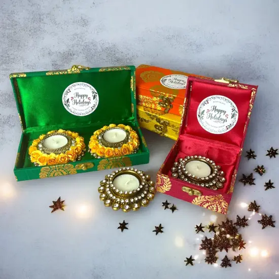 Happy Holiday Gift Boxes, Candle Holder Christmas Gift Box Hamper Basket, for Employees, Home Office Friends , Family & Relatives {2}