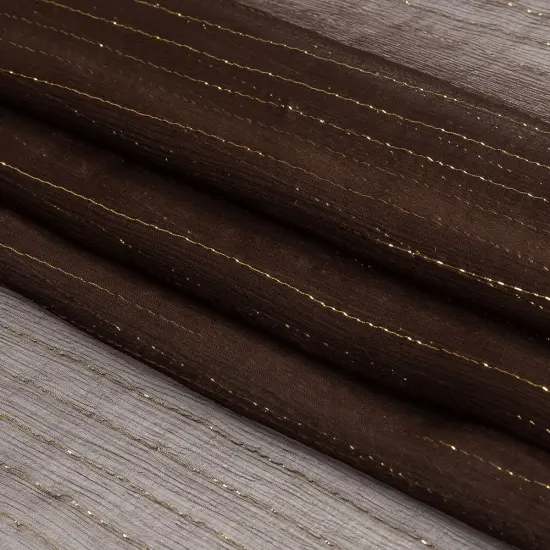 1 Yard Luxury Overlay Material Brown and Gold Metallic Pinstriped Crinkled Silk Chiffon 52 Inch Width {3}
