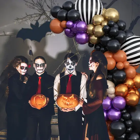 125 Pcs Black Gold Purple Orange Balloon(Purple Gold Black) {3}